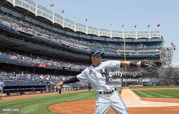 Brian Roberts of the New York Yankees warms up before the game against the Tampa Bay Rays at Yankee Stadium on Wednesday, July 2, 2014 in the Bronx...