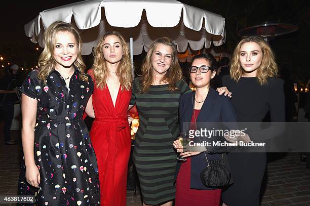 Personality Poppy Jamie, actress Suki Waterhouse, executive west coast editor Krista Smith, guest and actress Elizabeth Olsen attend VANITY FAIR and...