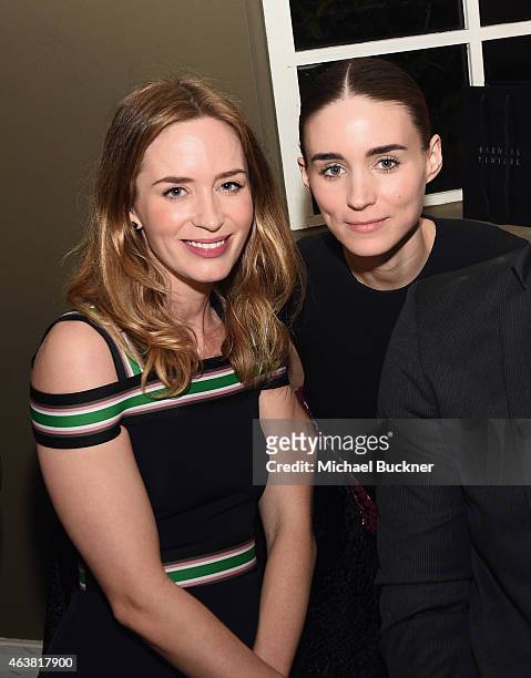 Actors Emily Blunt and Rooney Mara attend VANITY FAIR and Barneys New York Dinner benefiting OXFAM, hosted by Rooney Mara at Chateau Marmont on...