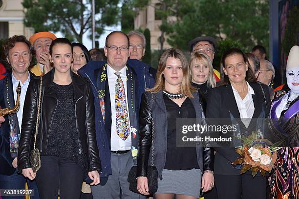 In this handout image provided by Monaco Centre de Presse, Pauline Ducruet, Prince Albert II of Monaco, Camille Gottlieb and Princess Stephanie of...
