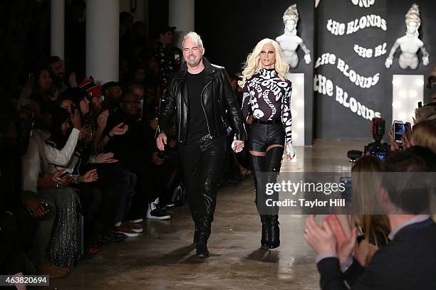 David and Phillipe Blond walk the runway during The Blonds fall 2015 fashion show during Mercedes-Benz Fashion Week Fall 2015 at Milk Studios on...