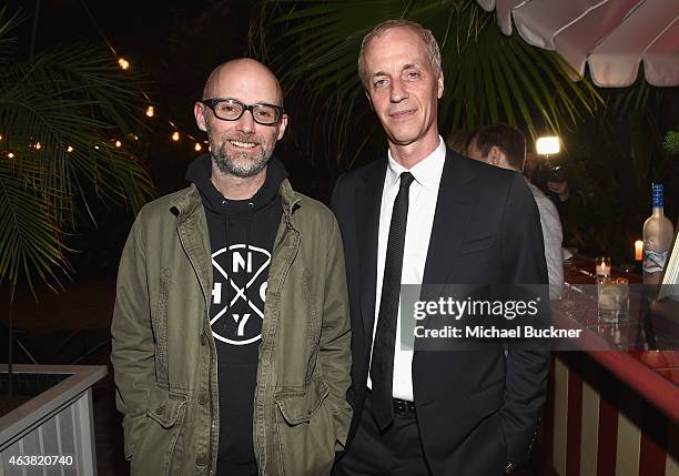 Recording artist Moby and director Dan Gilroy attend VANITY FAIR and Barneys New York Dinner benefiting OXFAM, hosted by Rooney Mara at Chateau...