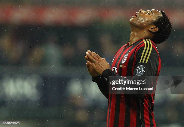 Robinho of AC Milan reacts to a missed chance during the Serie A match between AC Milan and Hellas Verona FC at San Siro Stadium on January 19, 2014...