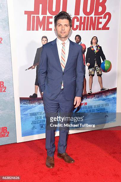 Actor Adam Scott attends the premiere of Paramount Pictures' "Hot Tub Time Machine 2" at Regency Village Theatre on February 18, 2015 in Westwood,...