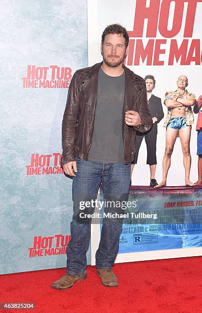 Actor Chris Pratt attends the premiere of Paramount Pictures' "Hot Tub Time Machine 2" at Regency Village Theatre on February 18, 2015 in Westwood,...