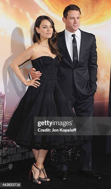 Actress Mila Kunis and actor Channing Tatum arrive at the Los Angeles Premiere "Jupiter Ascending" at TCL Chinese Theatre on February 2, 2015 in...