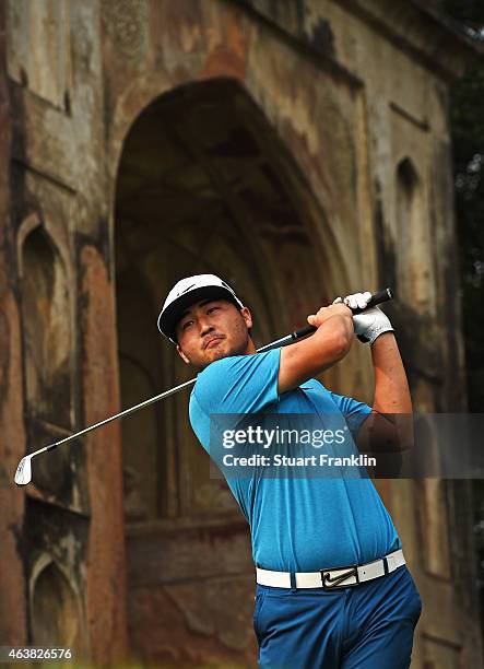 Richard T Lee of Canada plays a shot during the first round of the Hero India Open Golf at Delhi Golf Club on February 19, 2015 in New Delhi, India.