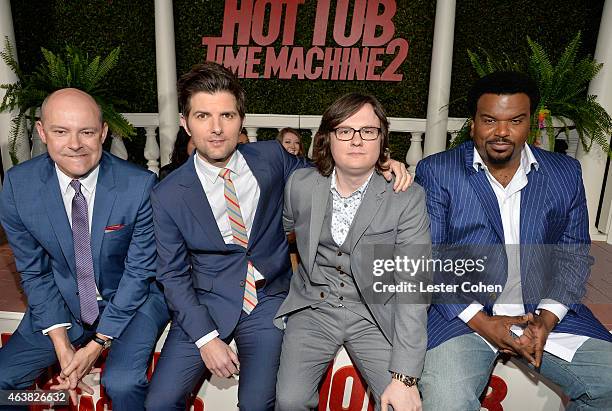 Actors Rob Corddry, Adam Scott, Clark Duke and Craig Robinson attend the premiere of Paramount Pictures' "Hot Tub Time Machine 2" at Regency Village...