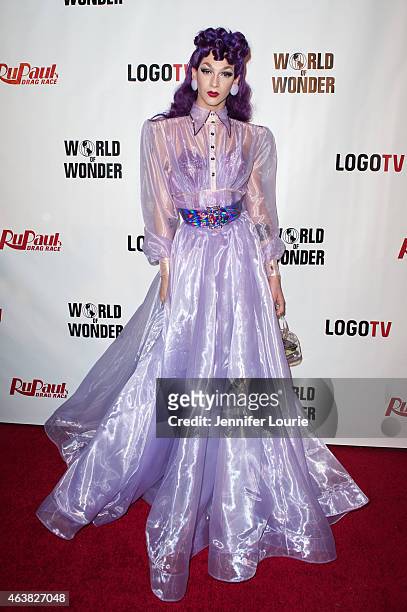 Violet Chachki arrives at the premiere of Logo TV's "RuPaul's Drag Race" Season 7 at The Mayan on February 18, 2015 in Los Angeles, California.