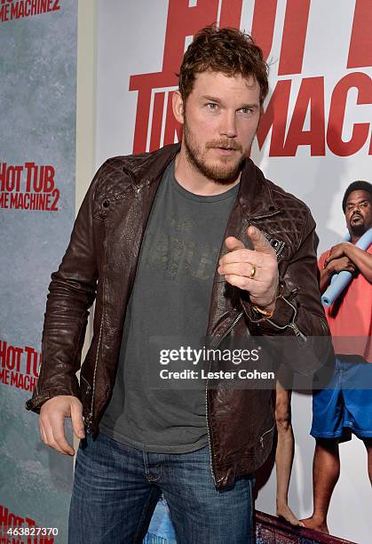 Actor Chris Pratt attends the premiere of Paramount Pictures' 'Hot Tub Time Machine 2' at Regency Village Theatre on February 18, 2015 in Westwood,...