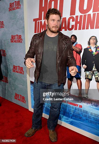 Actor Chris Pratt attends the premiere of Paramount Pictures' 'Hot Tub Time Machine 2' at Regency Village Theatre on February 18, 2015 in Westwood,...