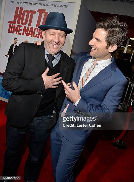 Director Steve Pink and Actor Adam Scott attend the premiere of Paramount Pictures' 'Hot Tub Time Machine 2' at Regency Village Theatre on February...