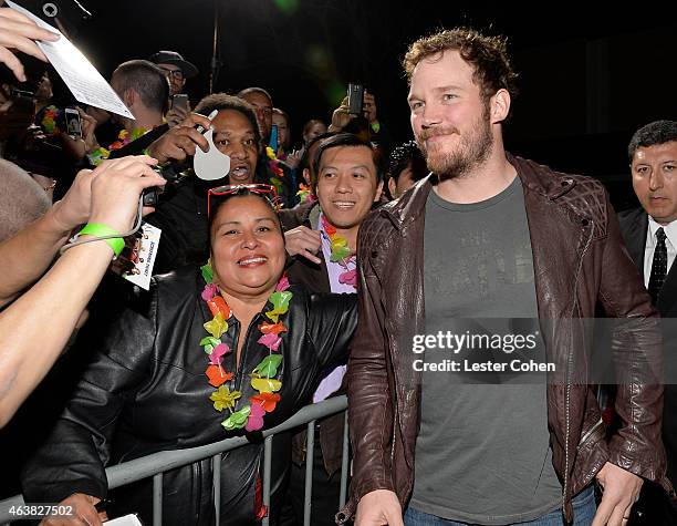 Actor Chris Pratt attends the premiere of Paramount Pictures' 'Hot Tub Time Machine 2' at Regency Village Theatre on February 18, 2015 in Westwood,...