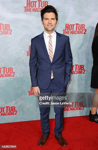 Actor Adam Scott attends the premiere of "Hot Tub Time Machine 2" at Regency Village Theatre on February 18, 2015 in Westwood, California.