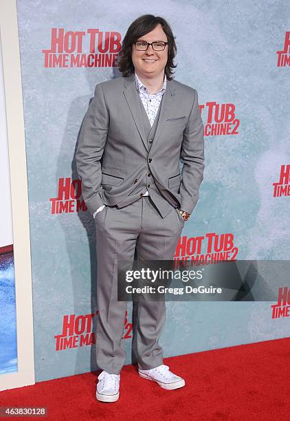 Actor Clark Duke arrives at the Los Angeles premiere of "Hot Tub Time Machine 2" at Regency Village Theatre on February 18, 2015 in Westwood,...