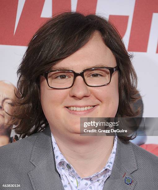 Actor Clark Duke arrives at the Los Angeles premiere of "Hot Tub Time Machine 2" at Regency Village Theatre on February 18, 2015 in Westwood,...