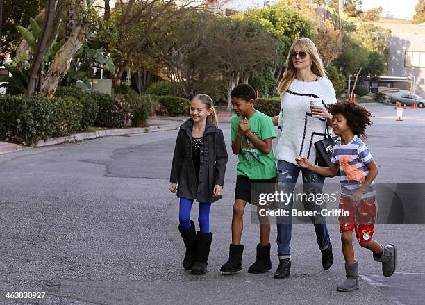 Heidi Klum is seen getting coffee with her children, Leni Samuel, Henry Samuel and Johan Samuel. On January 19, 2014 in Los Angeles, California.