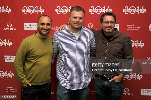 Director Amir Bar-Lev, Matt Sandusky and David Courier attend the "Happy Valley" premiere at The Marc Theatre during the 2014 Sundance Film Festival...