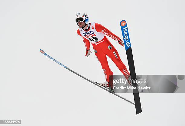 Anders Jacobsen of Norway practices during the Men's Normal Hill Ski Jumping training during the FIS Nordic World Ski Championships at the Lugnet...