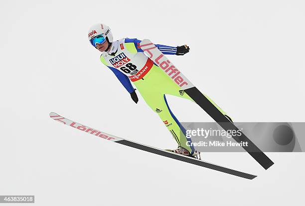 Marinus Kraus of Germany practices during the Men's Normal Hill Ski Jumping training during the FIS Nordic World Ski Championships at the Lugnet...