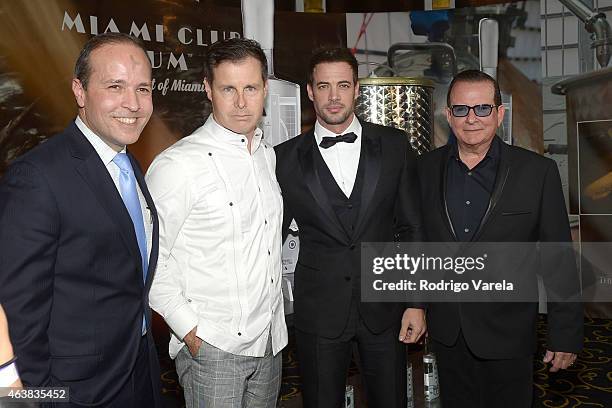 Tomas Regalado, Matt Malone, William Levy and Hernan Echevarria attend the Miami Club Rum Official Partnership Launch with William Levy at Ritz...