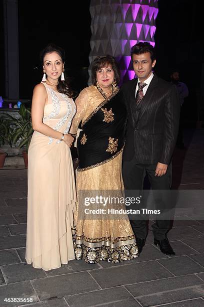 Madhurima Nigam, Rupinder and Sonu Nigam during the wedding reception of Bollywood filmmaker Smita Thackeray's son Rahul Thackeray and Aditi Redkar...