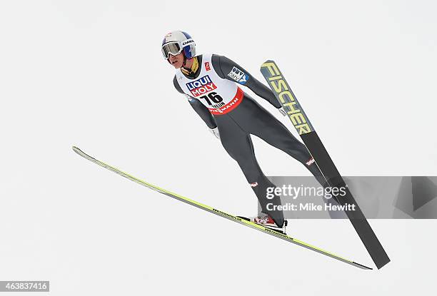 Gregor Schlierenzauer of Austria practices during the Men's Normal Hill Ski Jumping training during the FIS Nordic World Ski Championships at the...