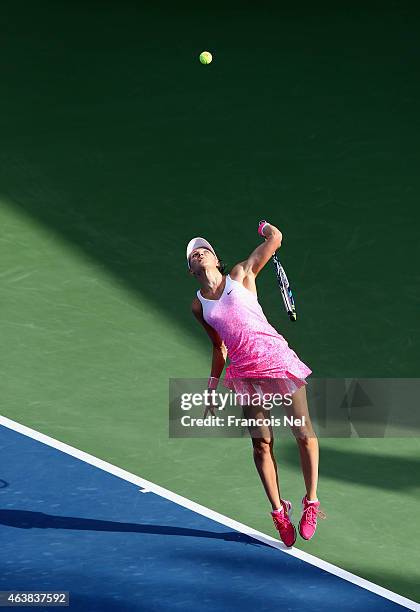Lucie Safarova of the Czech Republic serves against Karolina Pliskova of the Czech Republic during their women's singles quarterfinal match of the...