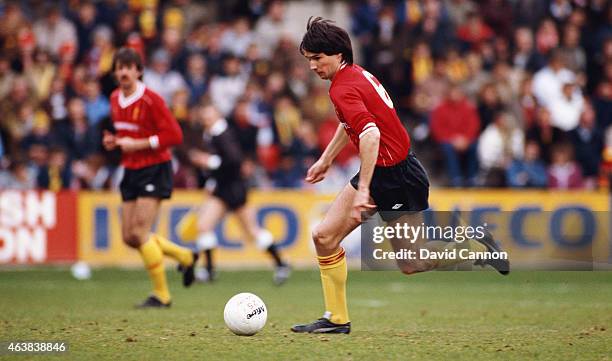 Liverpool centre back pairing Mark Lawrenson and Alan Hansen in action during a League Division One match between Watford and Liverpool at Vicarage...