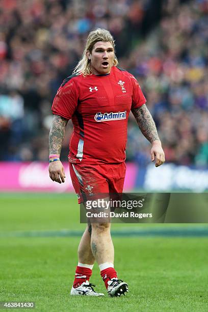 Richard Hibbard of Wales looks on during the RBS Six Nations match between Scotland and Wales at Murrayfield Stadium on February 15, 2015 in...