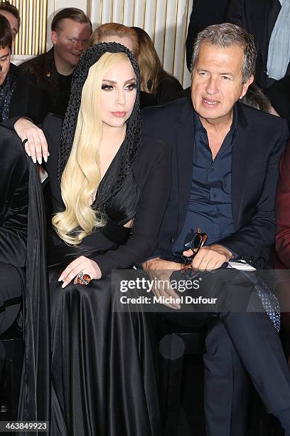 Lady Gaga and Mario Testino attend the Atelier Versace show as part of Paris Fashion Week Haute Couture Spring/Summer 2014 on January 19, 2014 in...