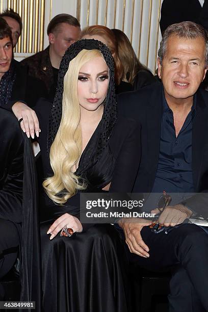 Lady Gaga and Mario Testino attend the Atelier Versace show as part of Paris Fashion Week Haute Couture Spring/Summer 2014 on January 19, 2014 in...