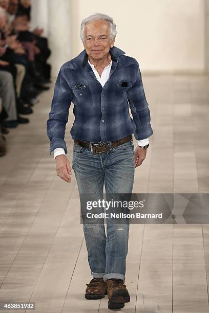 Designer Ralph Lauren walks the runway at the Ralph Lauren fashion show during Mercedes-Benz Fashion Week Fall 2015 at Skylight Clarkson SQ. On...