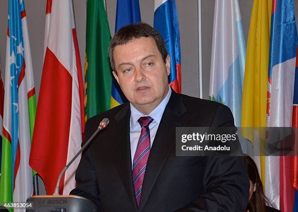 Chairperson in Office, Serbian Foreign Minister Ivica Dacic delivers a speech during the Organization for Security and Co-operation in Europe...