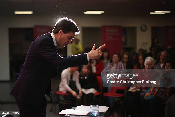 Labour party leader Ed Miliband answers questions from members of the public during his People's Question Time at Nelson and Colne College on...