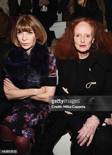 Anna Wintour and Grace Coddington attend the Ralph Lauren fashion show during Mercedes-Benz Fashion Week Fall 2015 at Skylight Clarkson SQ. On...