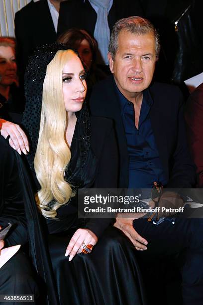 Singer Lady Gaga and Mario Testino attend the Atelier Versace show as part of Paris Fashion Week Haute Couture Spring/Summer 2014 on January 19, 2014...