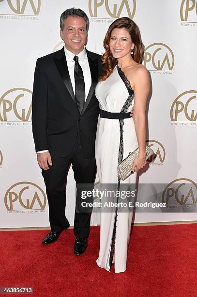 Producer Michael De Luca and wife Angelique Madrid attend the 25th annual Producers Guild of America Awards at The Beverly Hilton Hotel on January...