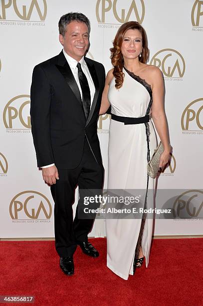 Producer Michael De Luca and wife Angelique Madrid attend the 25th annual Producers Guild of America Awards at The Beverly Hilton Hotel on January...