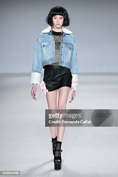Model walks the runway wearing Fig & Viper at the Tokyo Runway Meets New York fashion show during Mercedes-Benz Fashion Week Fall 2015 at The Salon...