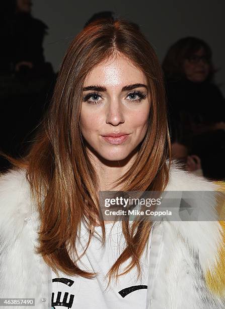 Blogger Chiara Ferragni attends the Ralph Lauren fashion show during Mercedes-Benz Fashion Week Fall 2015 at Skylight Clarkson SQ. On February 19,...
