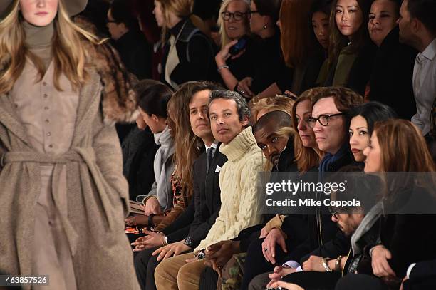 Kanye West attends the Ralph Lauren fashion show during Mercedes-Benz Fashion Week Fall 2015 at Skylight Clarkson SQ. On February 19, 2015 in New...