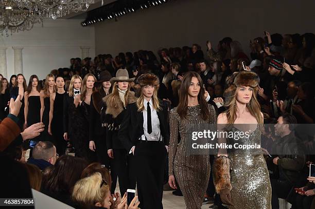 Models walk the runway at the Ralph Lauren fashion show during Mercedes-Benz Fashion Week Fall 2015 at Skylight Clarkson SQ. On February 19, 2015 in...