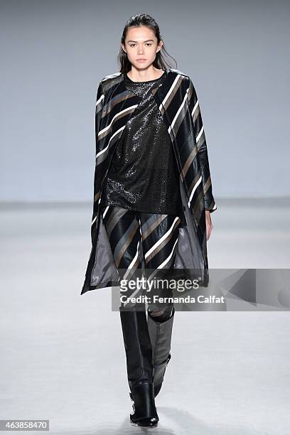 Model walks the runway wearing Double Standard Clothing # Nero at the Tokyo Runway Meets New York fashion show during Mercedes-Benz Fashion Week Fall...