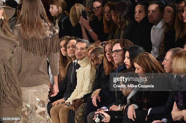 Kanye West attends the Ralph Lauren fashion show during Mercedes-Benz Fashion Week Fall 2015 at Skylight Clarkson SQ. On February 19, 2015 in New...