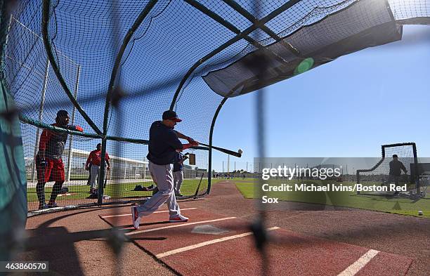 Shane Victorino of the Boston Red Sox takes batting practice at Fenway South in Fort Myers, Florida on February 19, 2015.