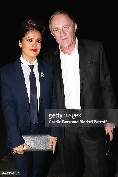 Actress Salma Hayek and Francois-Henri Pinault attend the Saint Laurent Menswear Fall/Winter 2014-2015 Show as part of Paris Fashion Week on January...