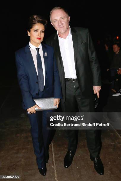 Actress Salma Hayek and Francois-Henri Pinault attend the Saint Laurent Menswear Fall/Winter 2014-2015 Show as part of Paris Fashion Week on January...