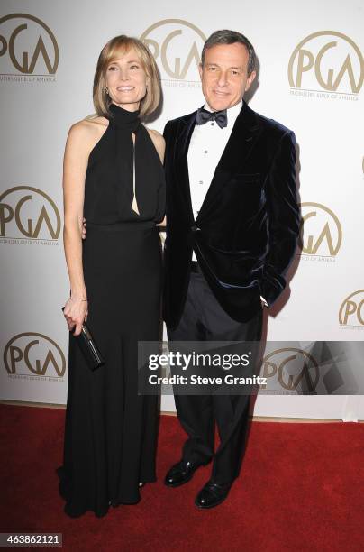Producer Bob Iger and actress Willow Bay attend the 25th annual Producers Guild of America Awards at The Beverly Hilton Hotel on January 19, 2014 in...