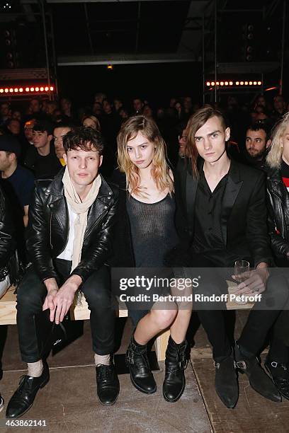 Tom Burke, model Charlotte Free and Singer Gryphon O'Shea attend the Saint Laurent Menswear Fall/Winter 2014-2015 Show as part of Paris Fashion Week...